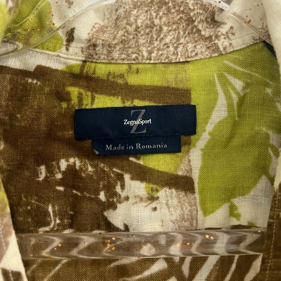 Zegna Sport Camp 100% Linen Short Sleeve Button Up Shirt Palm L Hawaiian $590 L - Picture 2 of 4